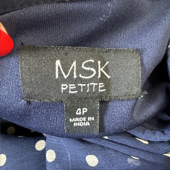MSK Petite Navy Blue Polka Dot Tie Waist Dress Size 4P - Picture 6 of 9